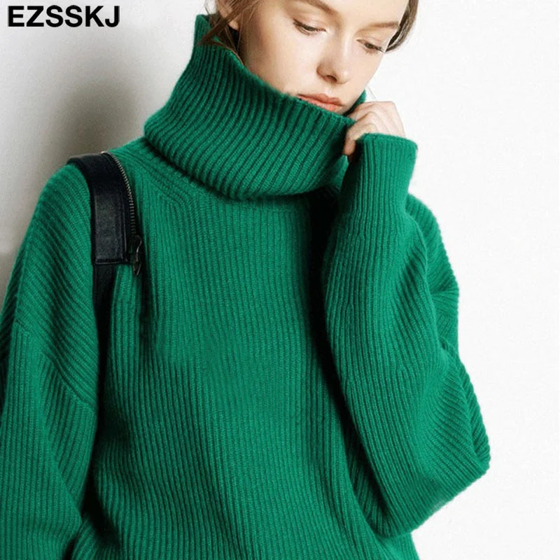 Christmas Gift Deanwangkt Women's Sweater Autumn Winter Warm Turtlenecks Casual Loose Oversized  wool sweaters  Pullover  Femme top - Deanwangkt
