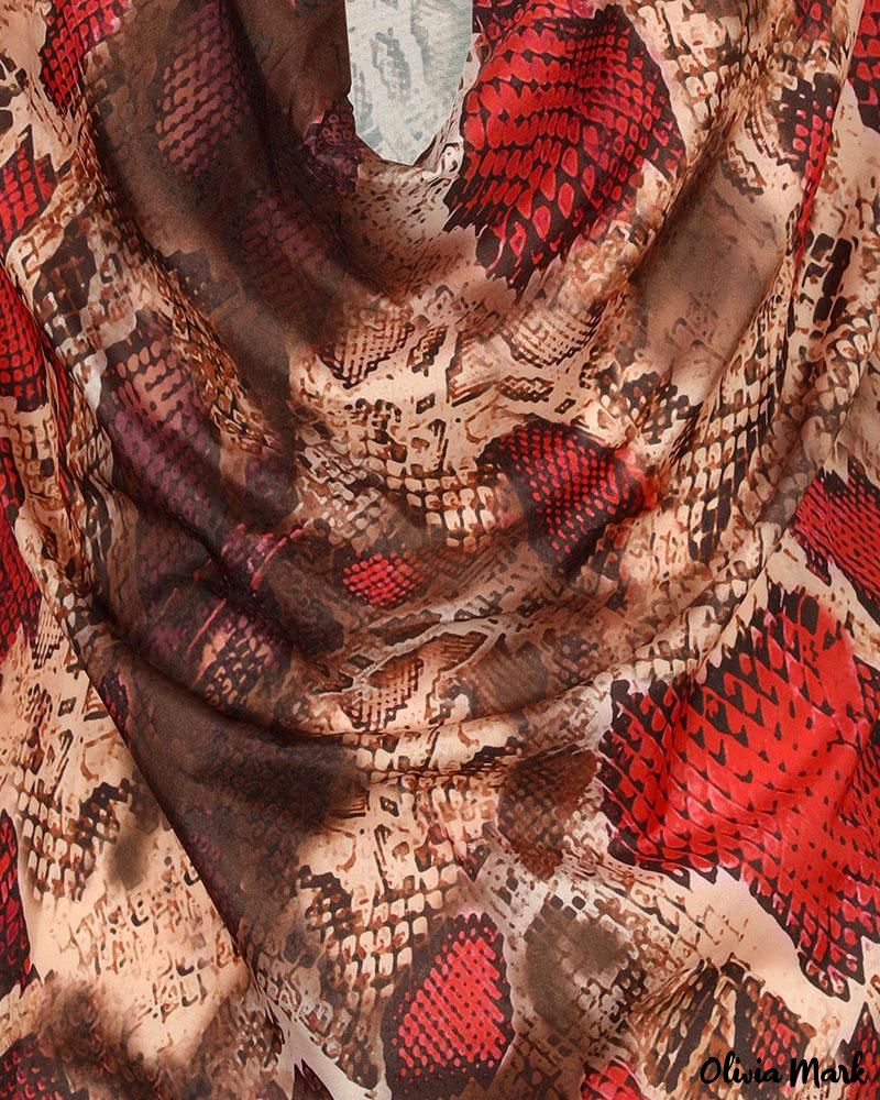 Deanwangkt - Snake Skin Pattern Cowl Neck Long Sleeve Blouse - Deanwangkt