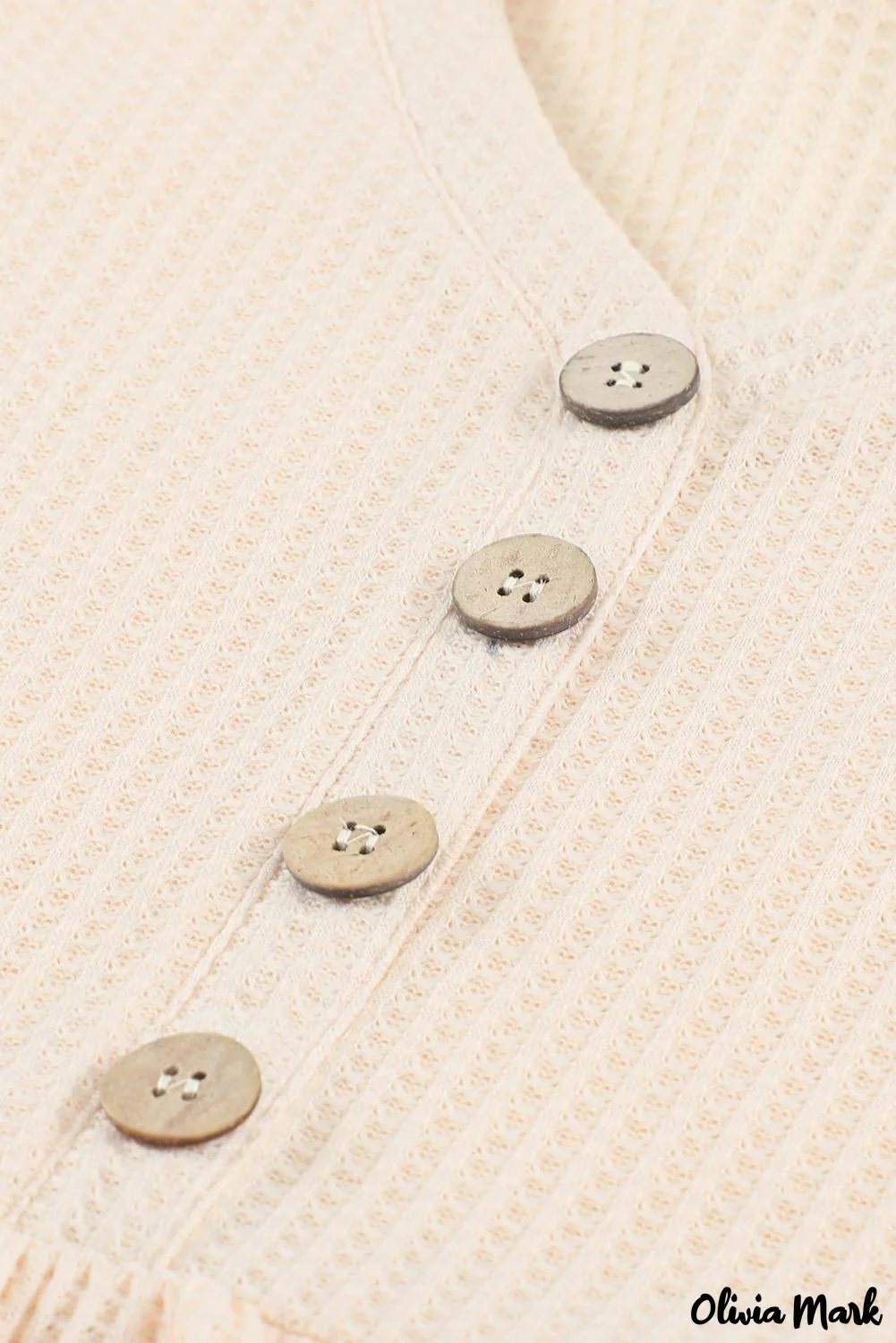 Deanwangkt - Waffle Knit Long Sleeve Buttoned V-Neck Top - Deanwangkt