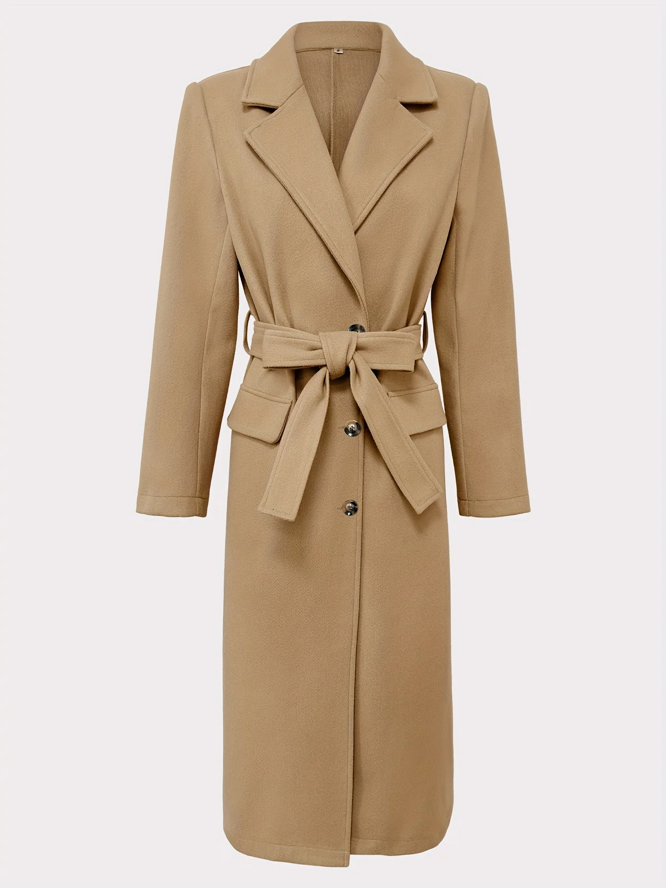 deanwangkt-1  Solid Button Front Pea Coat, Elegant Long Sleeve Lapel Coat, Women's Clothing - Deanwangkt