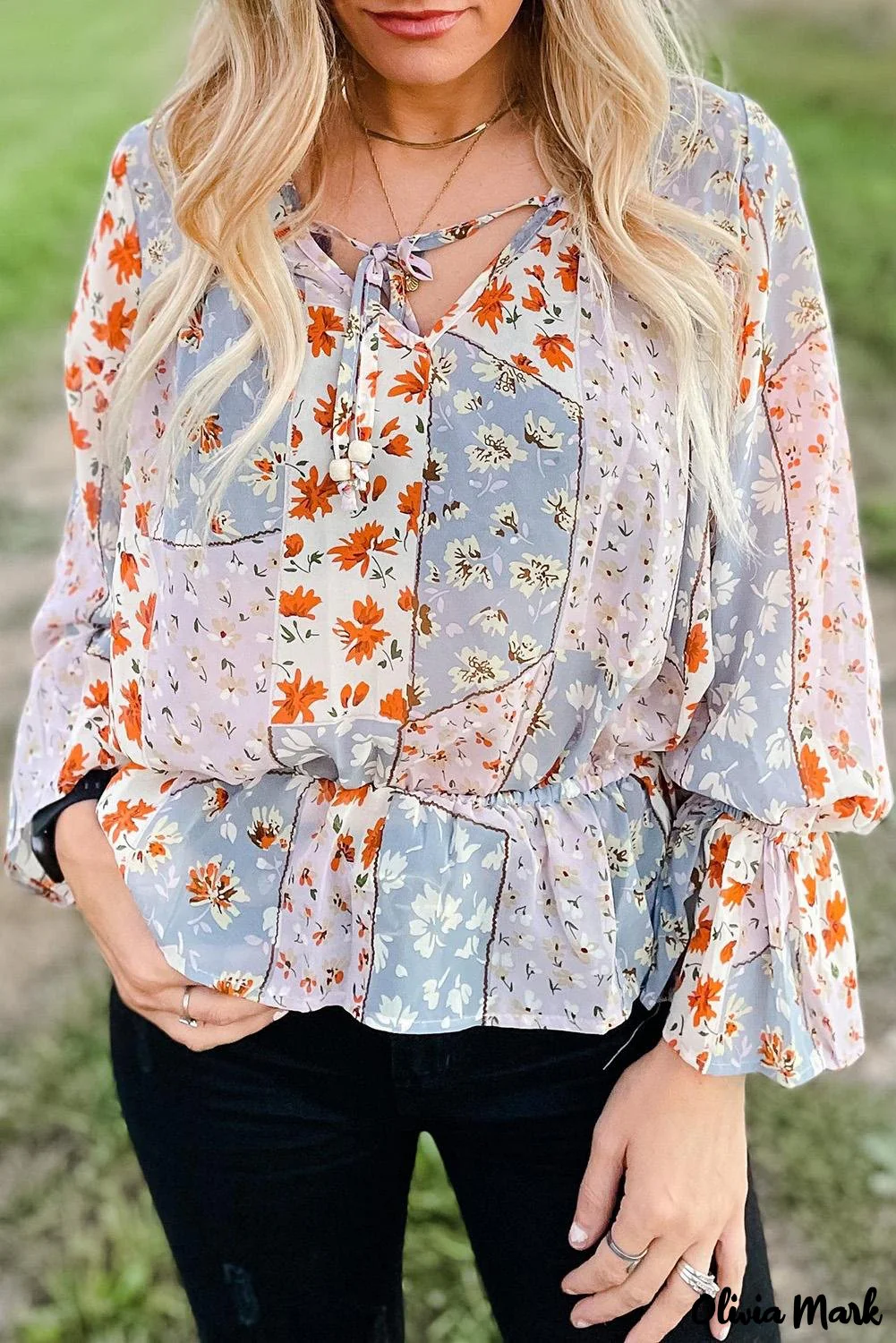Deanwangkt - Multicolor Floral Print Patchwork Blouse - Deanwangkt