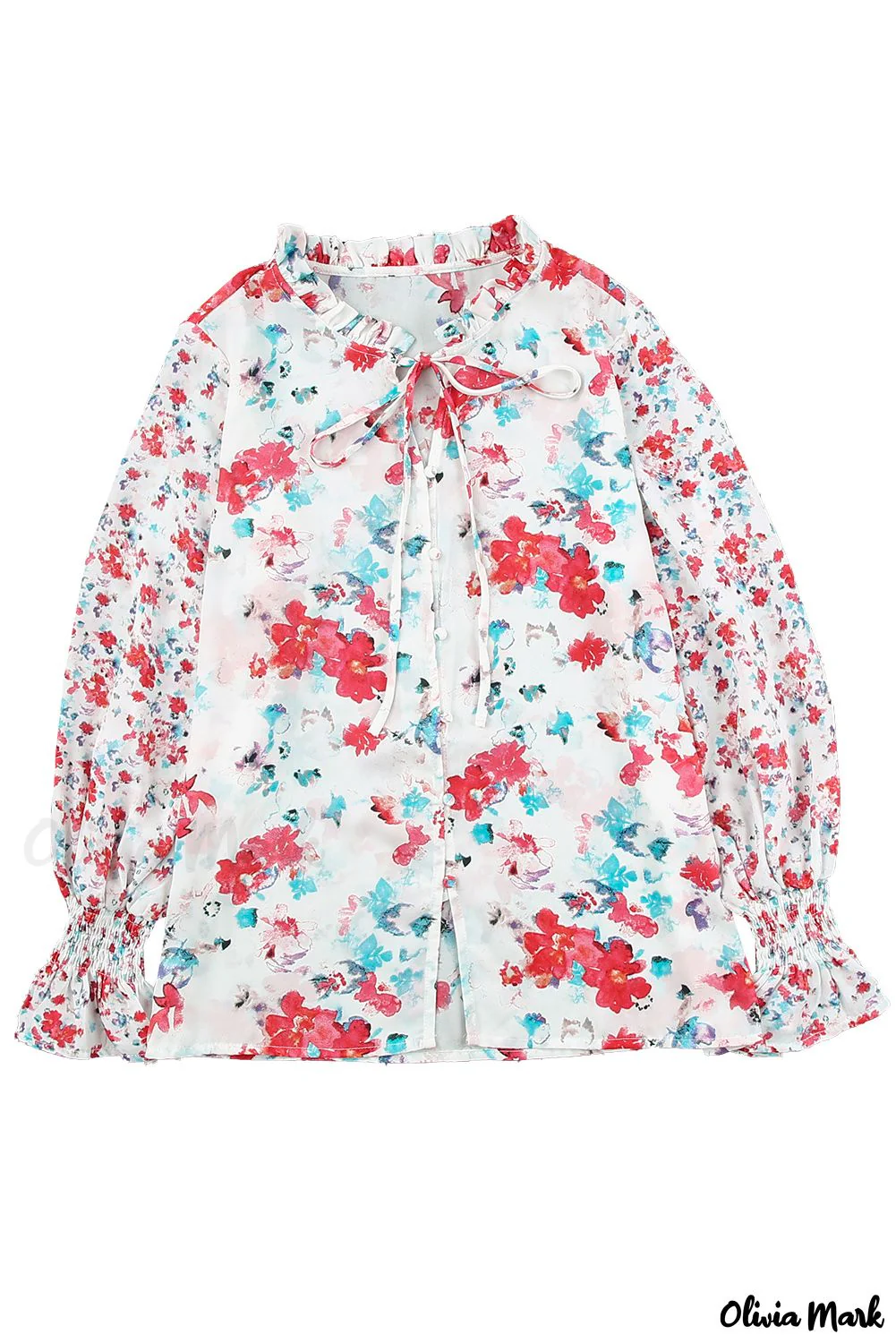 Deanwangkt - Cakewalk Red Floral Smocked Blouse - Deanwangkt