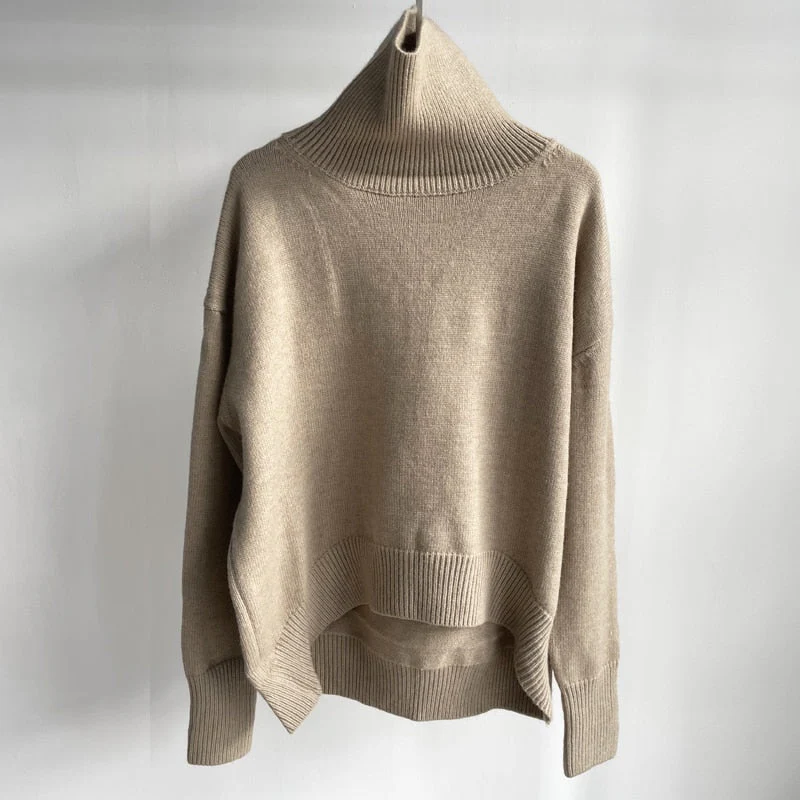 Christmas Gift Deanwangkt Winter Thick Warm Sweater Turtleneck Oversize Pullovers Jumper Female Knitted Tops Irregular Hem Clothing - Deanwangkt