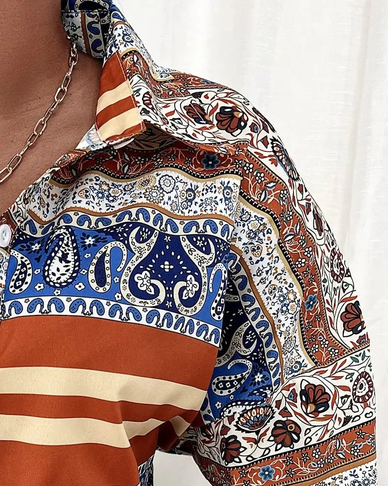 Deanwangkt - Striped Paisley Print Button-Up Shirt - Deanwangkt