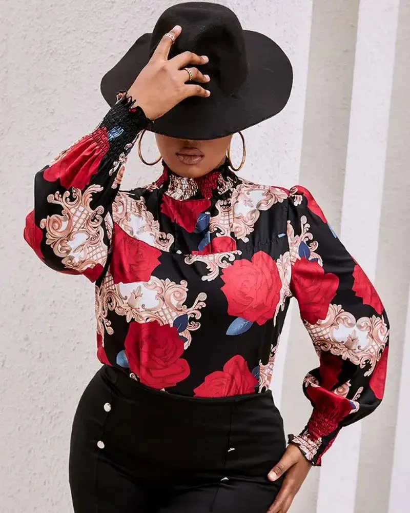 Deanwangkt - Baroque Floral Print Ruched Top With Ruffle Hem - Deanwangkt