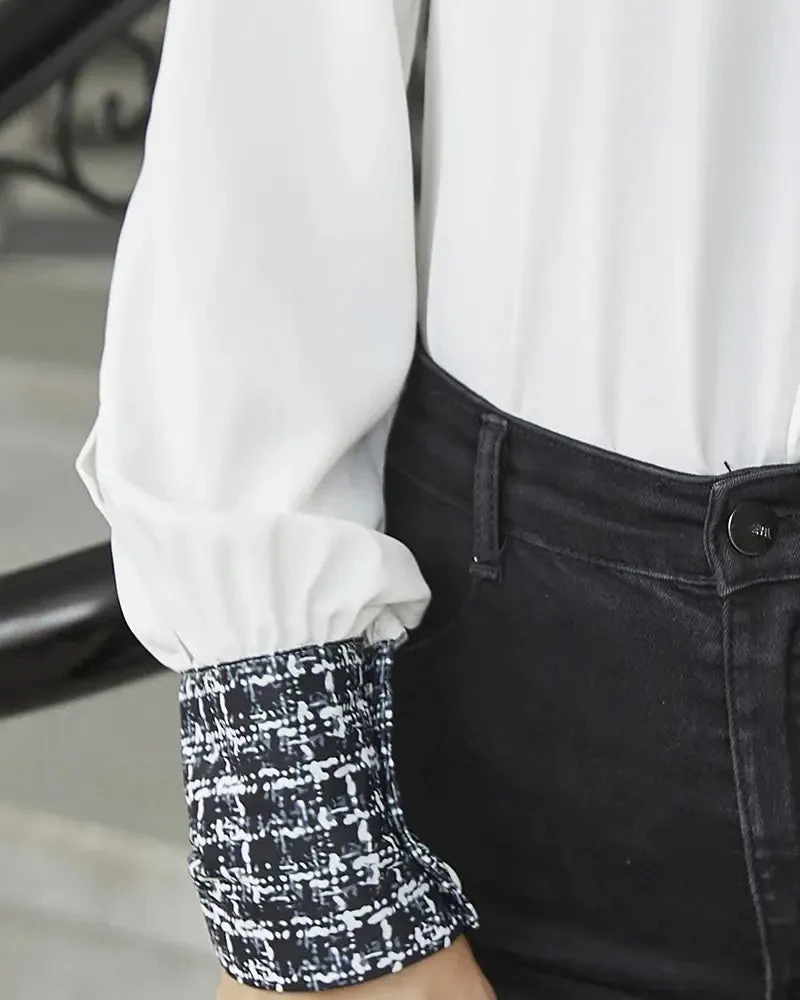 Deanwangkt - Plaid Tie-Neck Lantern Sleeve Top - Deanwangkt