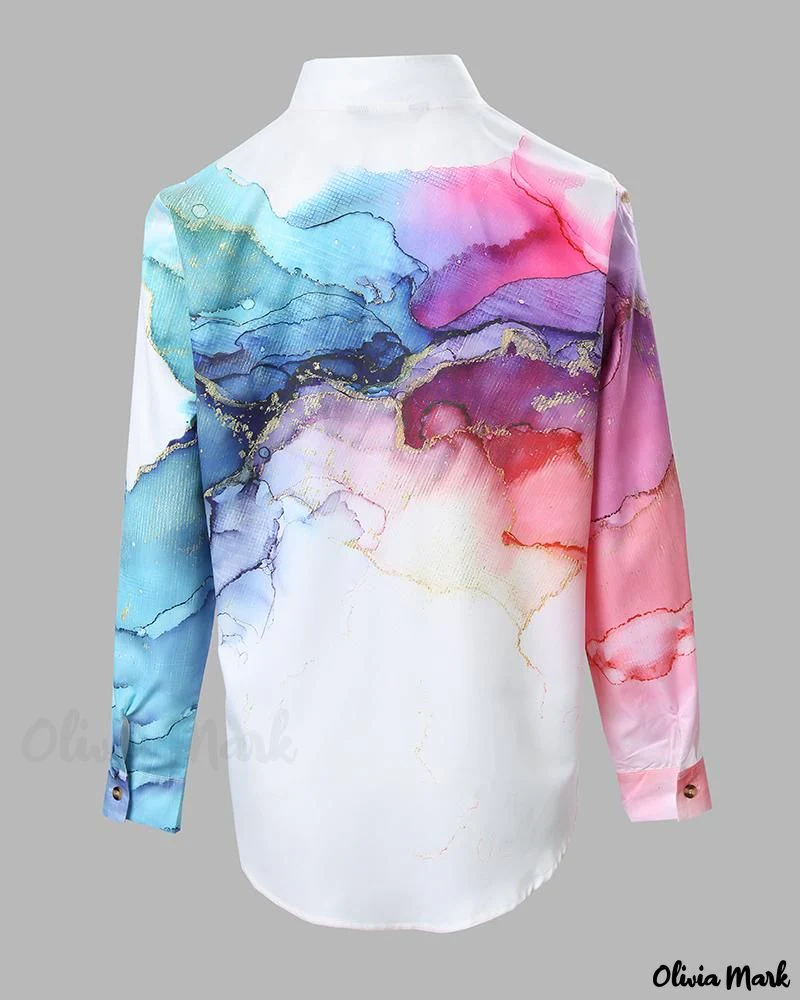 Deanwangkt - Marble Print Long Sleeve Button-Up Shirt - Deanwangkt