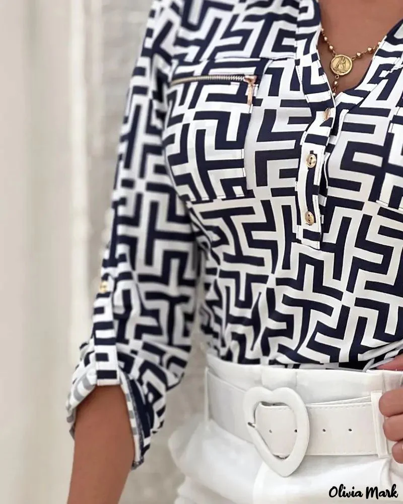 Deanwangkt - Geometric Print Long Sleeve Button Down Shirt - Deanwangkt