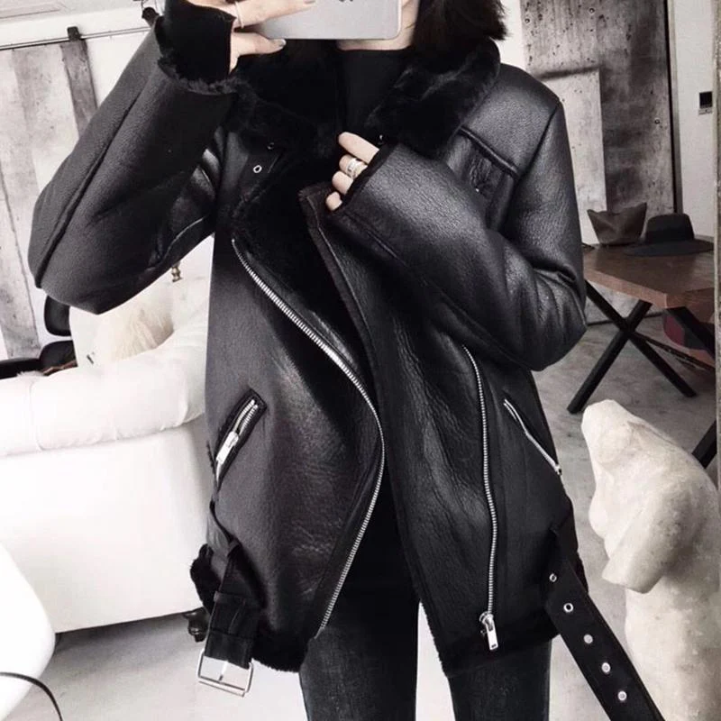 Black Friday Sales Winter Coats Women Thick Faux Leather Fur Sheepskin Coat Female Fur Leather Jacket Aviator Jacket Casaco Feminino - Deanwangkt
