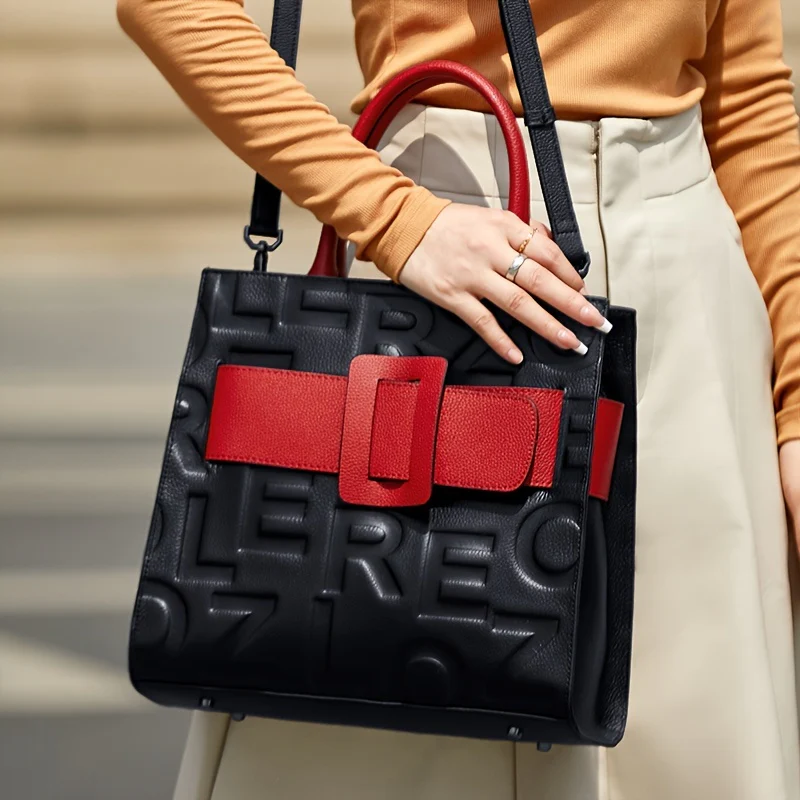 deanwangkt-1 Letter Embossed Tote Bag, Women's Fashion Handbag With Zipper, Elegant Shoulder Bag With Adjustable Strap - Deanwangkt