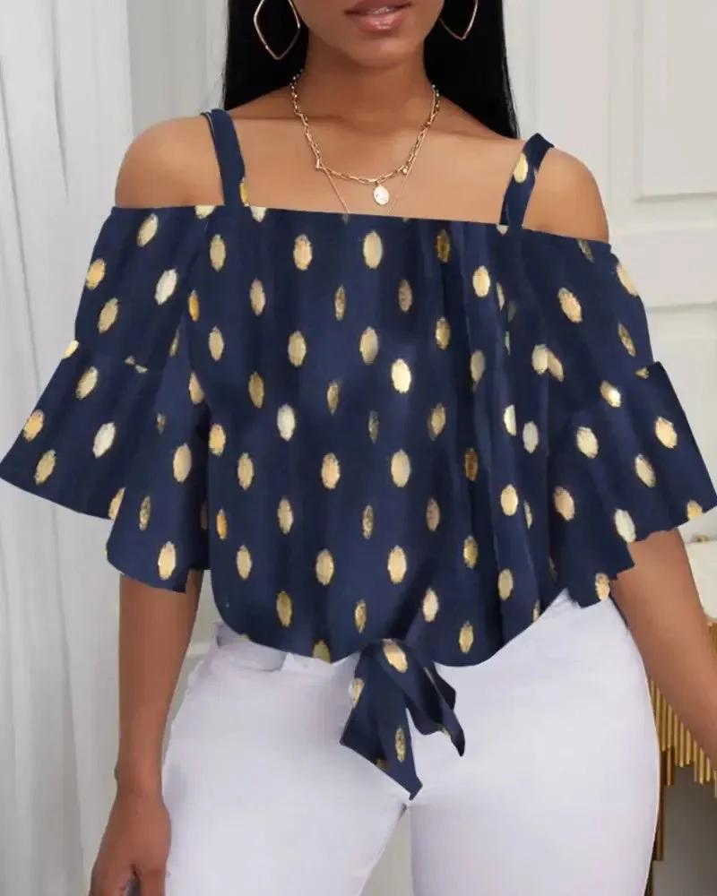 Deanwangkt - Off Shoulder Floral Tie Front Bell Sleeve Top - Deanwangkt