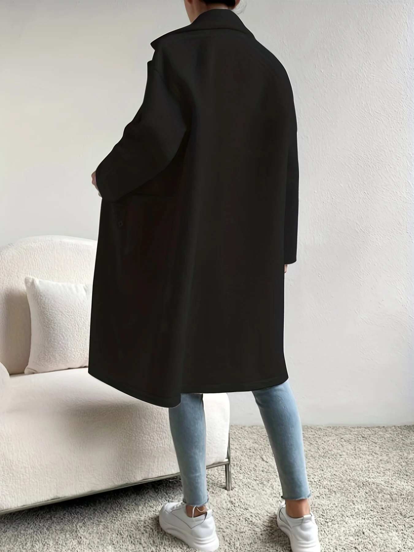 deanwangkt-1  Button Front Lapel Overcoat, Elegant Solid Long Sleeve Winter Outerwear, Women's Clothing - Deanwangkt