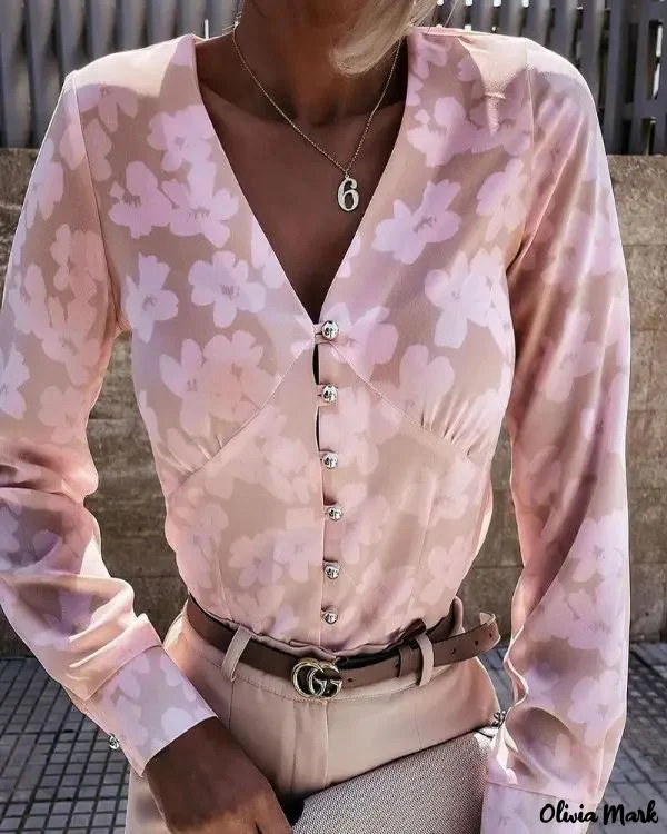 Deanwangkt - Floral Print V-Neck Button-Up Top - Deanwangkt