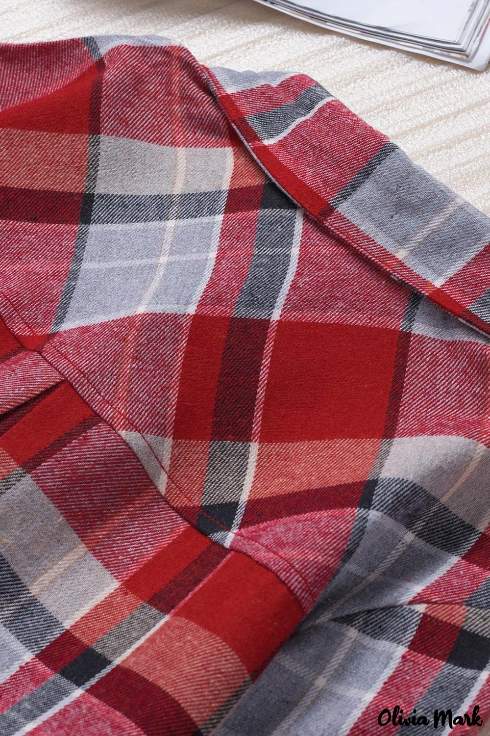 Deanwangkt - Red checkered button down blouse with pocket - Deanwangkt