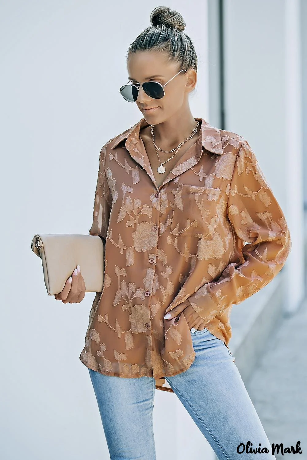 Deanwangkt - Brown floral textured shirt with collar and collar - Deanwangkt