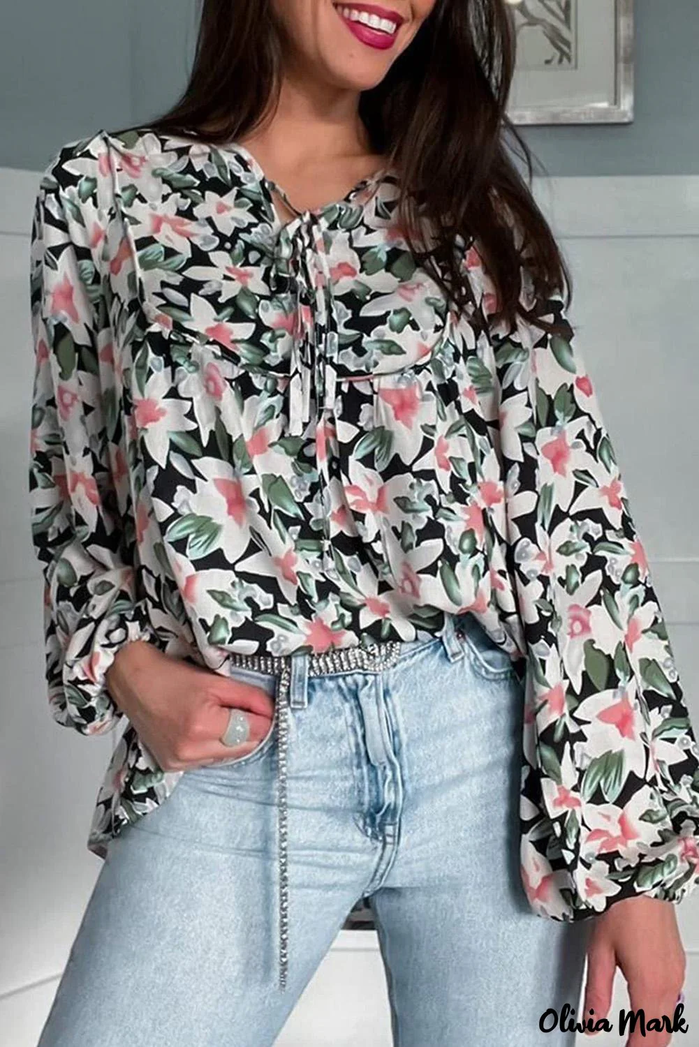 Deanwangkt - Green lace-up blouse with floral print - Deanwangkt