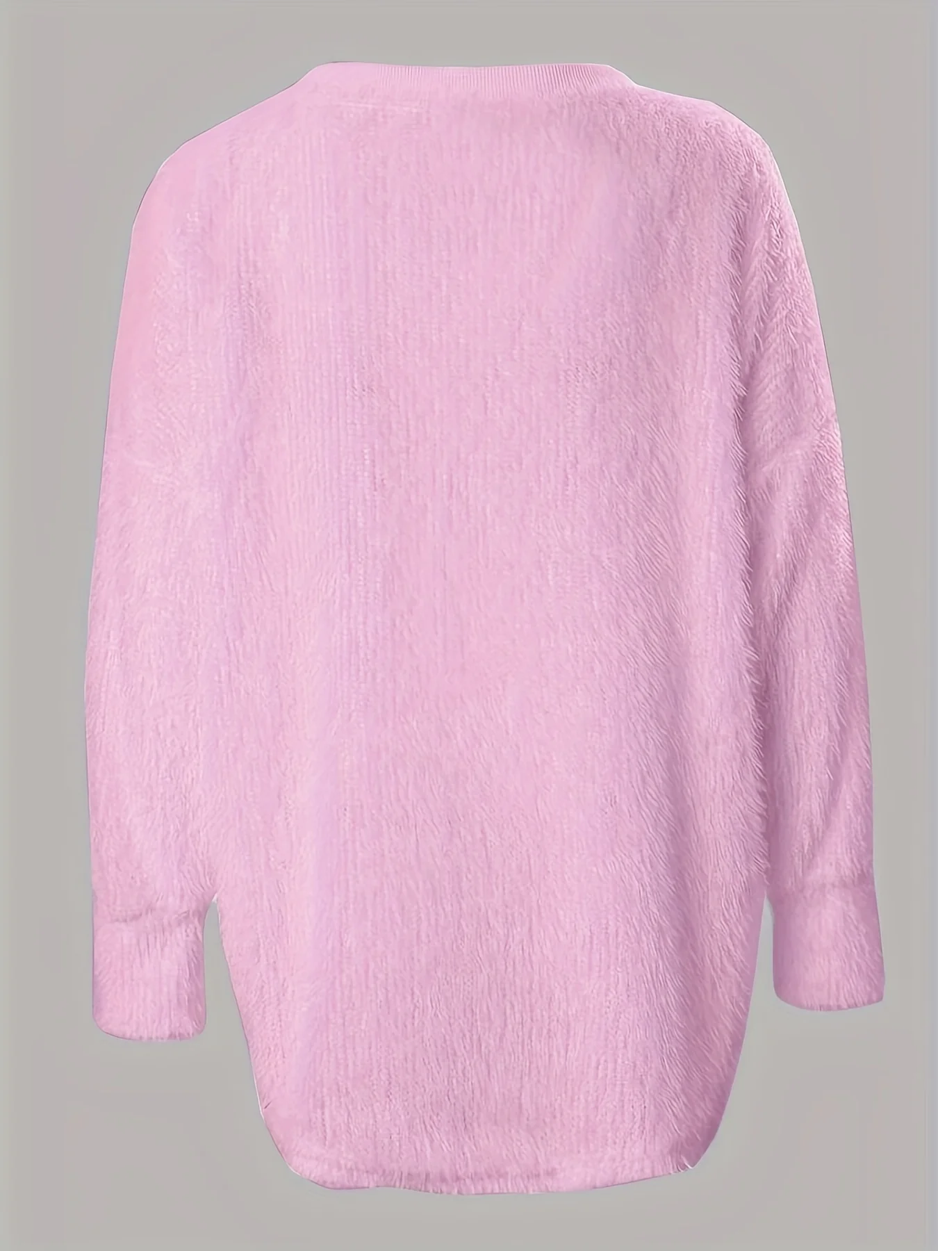 deanwangkt-1  Rhinestone V Neck Fuzzy Sweater, Casual Long Sleeve Loose Sweater, Women's Clothing - Deanwangkt