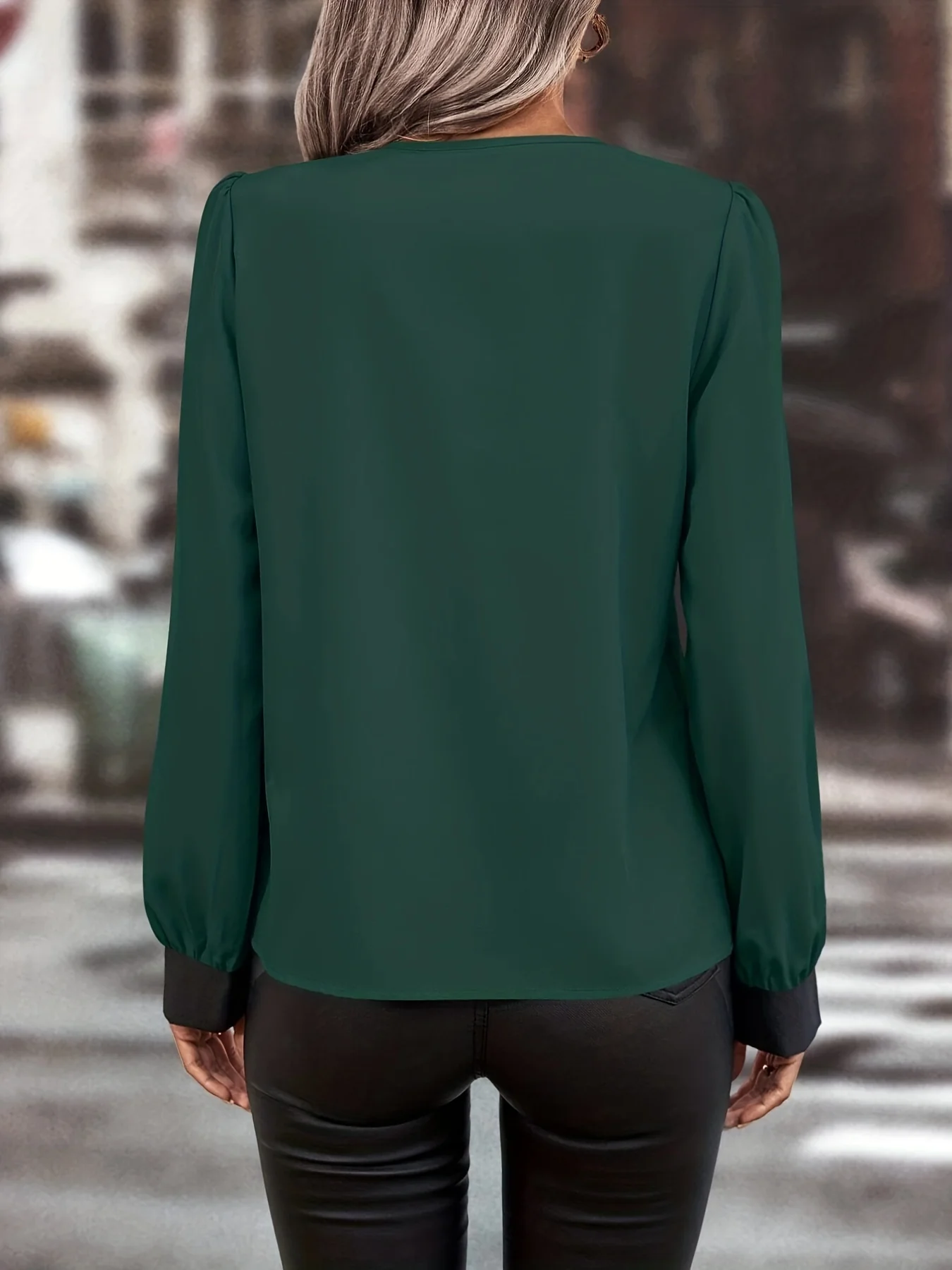 Solid Half Zip Blouse, Elegant Long Sleeve Blouse, Women's Clothing - Deanwangkt