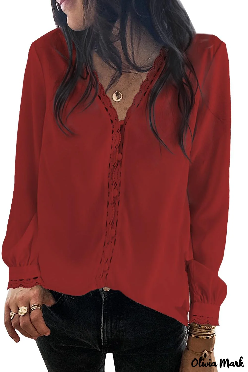 Deanwangkt - Black Crochet Lace Button Down Long Sleeve Shirt - Deanwangkt