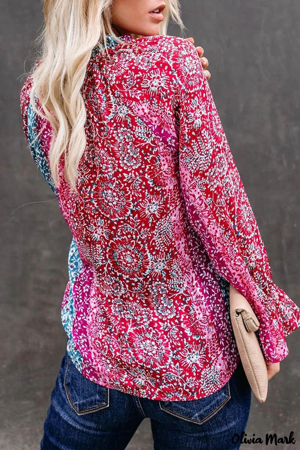 Deanwangkt - Pink Printed Split Collar Blouse - Deanwangkt