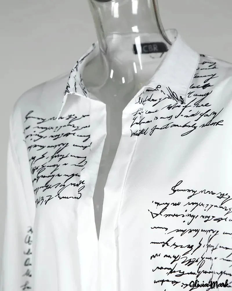 Deanwangkt - Casual Letter Print Long Sleeve Shirt - Deanwangkt