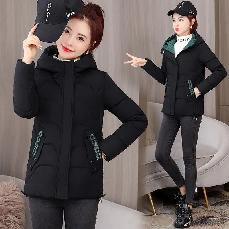 Christmas Gift Deanwangkt New Women Parka Winter Jacket Long Sleeve Hooded Short Coat Female Cotton Padded Parkas Casual Student Basic Jackets - Deanwangkt