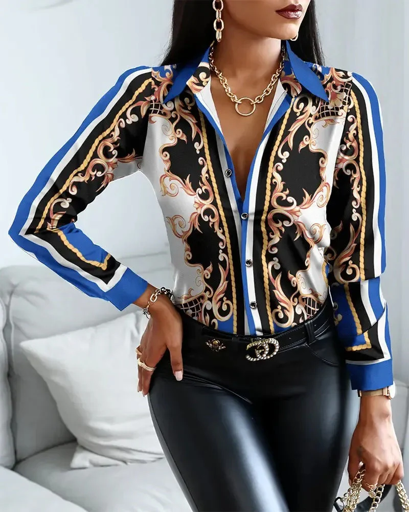 Deanwangkt - Baroque Print Long Sleeve Button Up Top - Deanwangkt