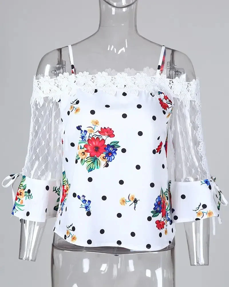 Deanwangkt - Polka Dot Lace Floral Off-the-Shoulder Top - Deanwangkt