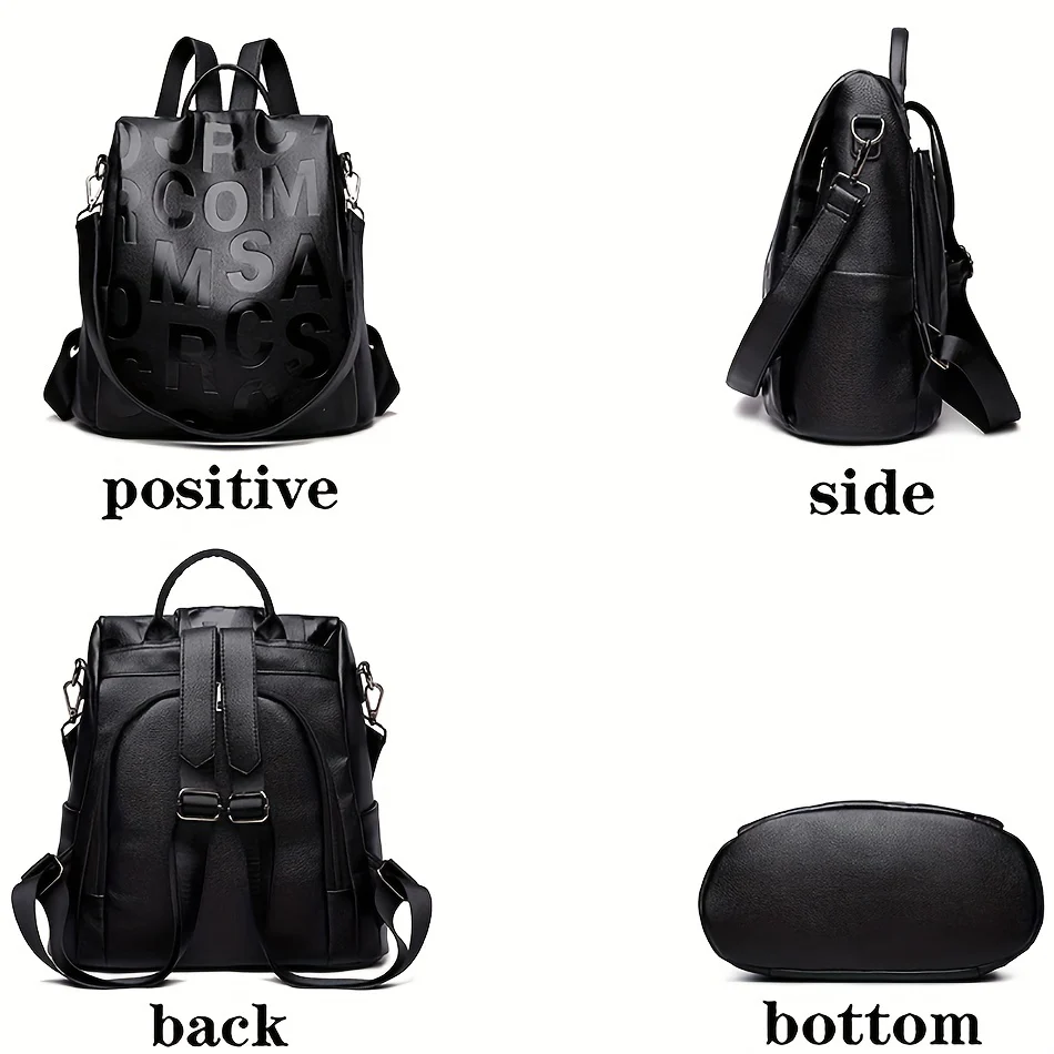 deanwangkt-1  Classic Letter Embossed Backpack, Solid Color Trendy Travel Rucksack, Women's All-Match Bag - Deanwangkt