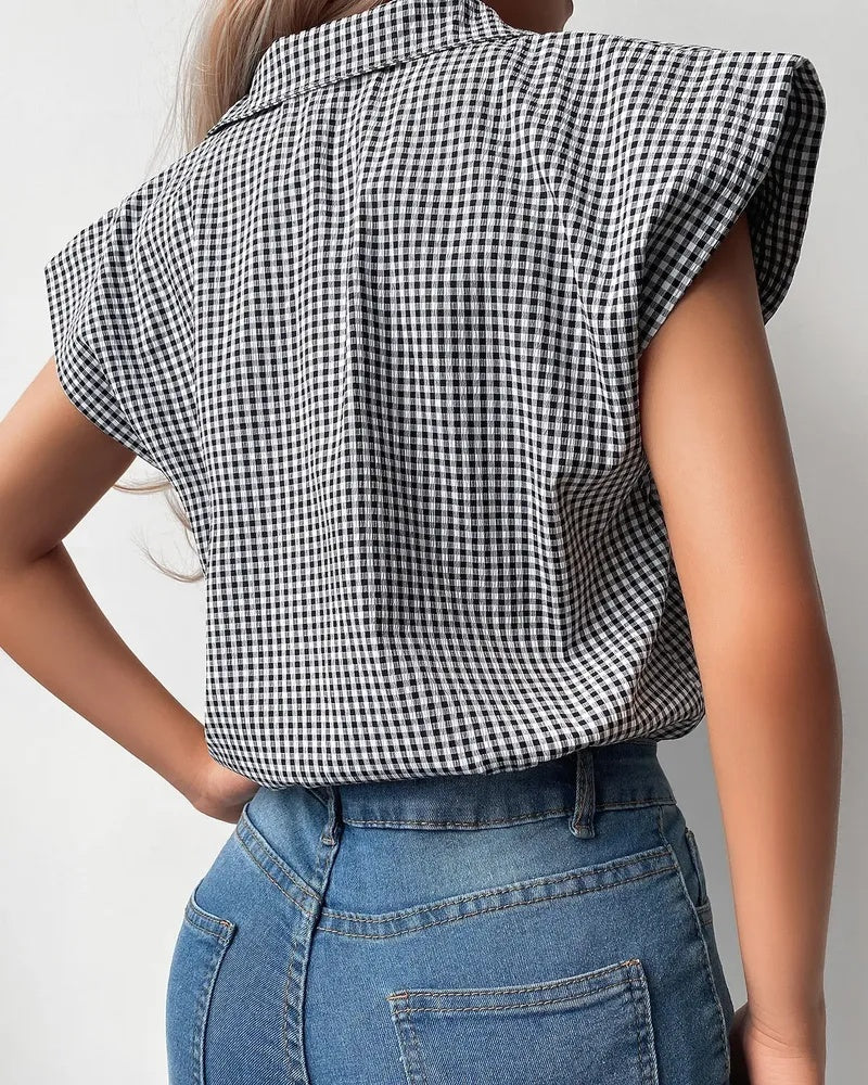 Deanwangkt - Checked Button Pattern Sleeveless Top - Deanwangkt