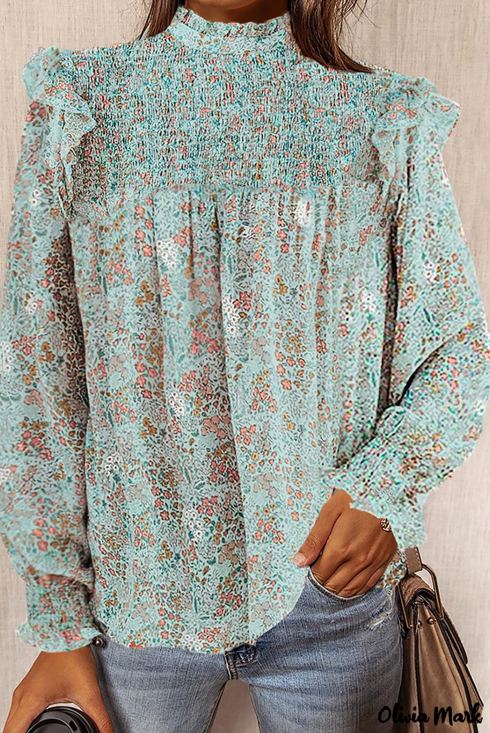 Deanwangkt - Floral Print Ruffle Long Sleeve Blouse - Deanwangkt