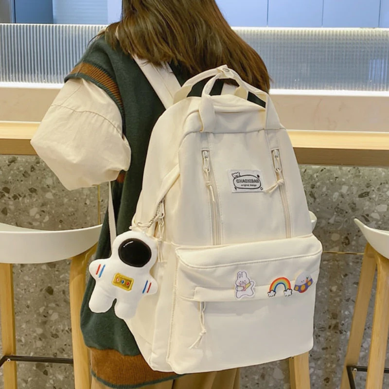 Back to school backpack Casual Nylon Student For Girls Double Zipper Designer Fancy Keychain Charms New Bag For Teenager - Deanwangkt