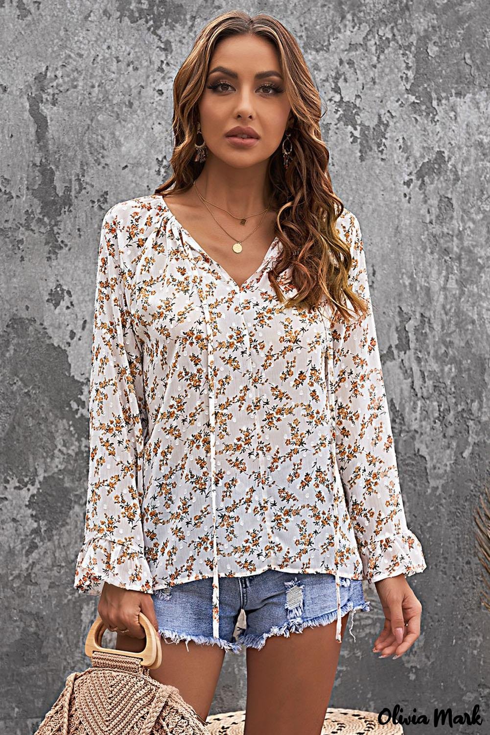 Deanwangkt - Multicolor Floral Print Drawstring Long Sleeve Blouse - Deanwangkt