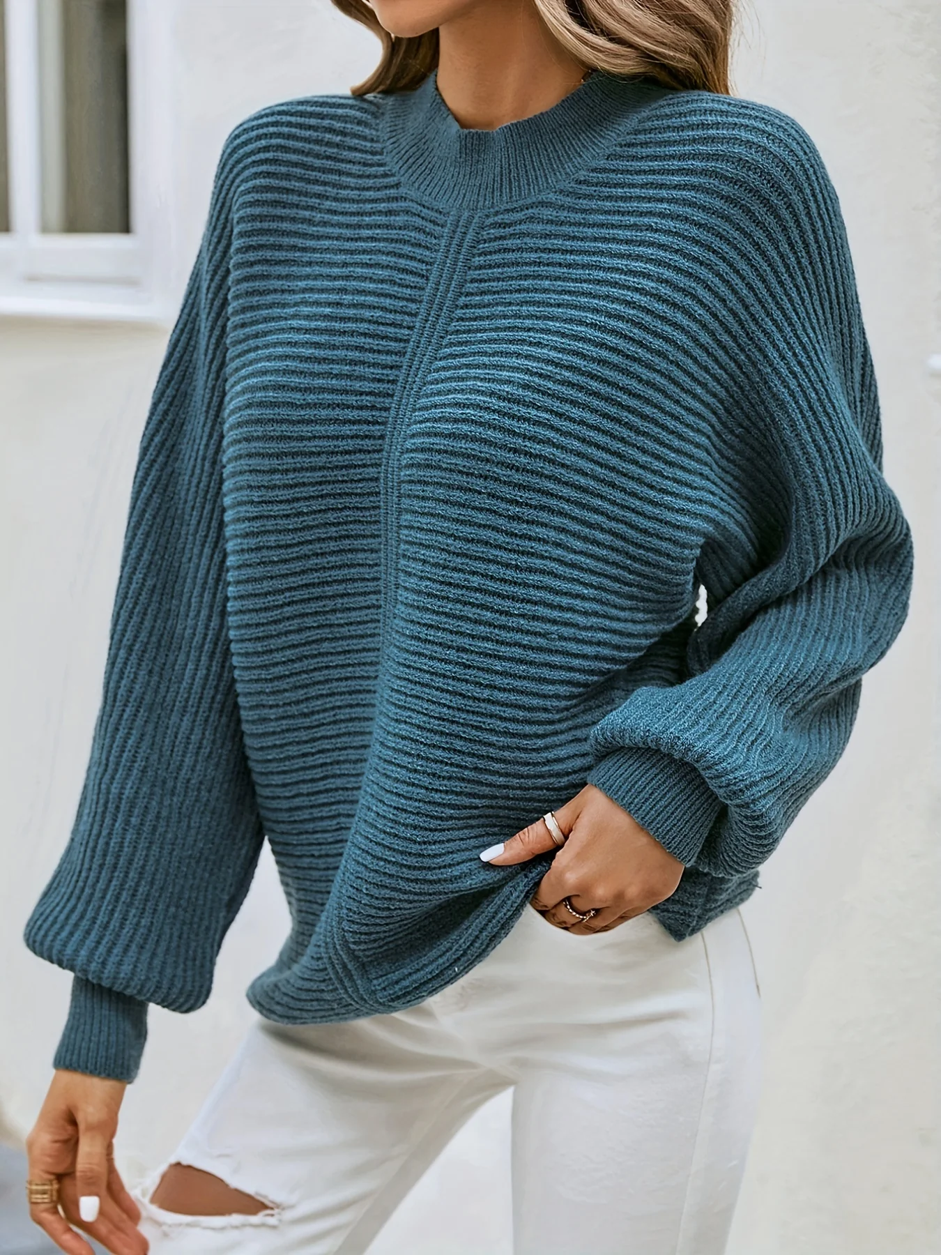 deanwangkt-1  Solid Crew Neck Pullover Sweater, Casual Long Sleeve Sweater For Fall & Winter, Women's Clothing - Deanwangkt