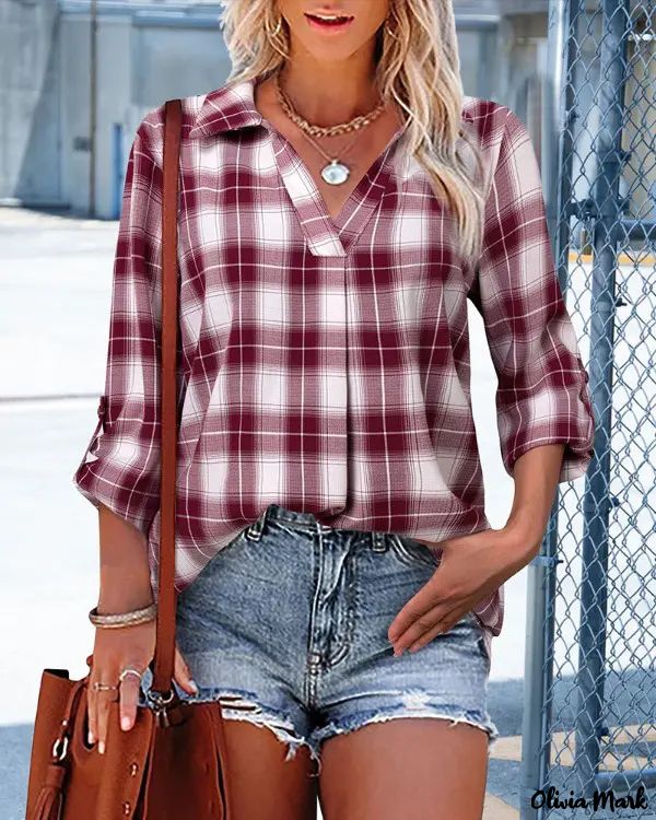 Deanwangkt - Plaid Rolled Sleeve Top - Deanwangkt