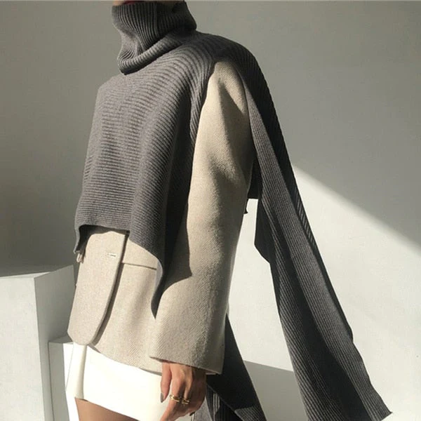 Christmas Gift Deanwangkt New Autumn Winter Women Sweater Sleeveless Vest Waistcoat Turtleneck Irregular Cloak Knitted Short Tops SWV3638 - Deanwangkt