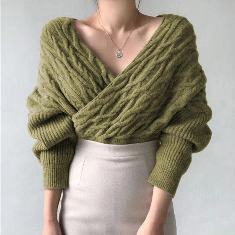 Christmas Gift  New Deanwangkt Winter Spring Women Sweaters Knitted V-Neck Cross Wild Korean Sexy Elegant Pullovers Ladies Jumpers SW1235JX - Deanwangkt