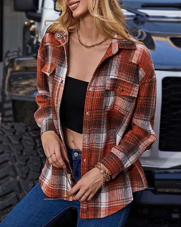 Deanwangkt - Plaid Print Long Sleeve Button-Up Shirt - Deanwangkt