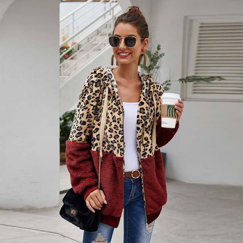 Christmas Gift Deanwangkt Autumn Faux Fur Coat Women Leopard Teddy Coat Ladies Plush Hooded Winter Coat Women Fluffy Fur Teddy Jacket Female - Deanwangkt