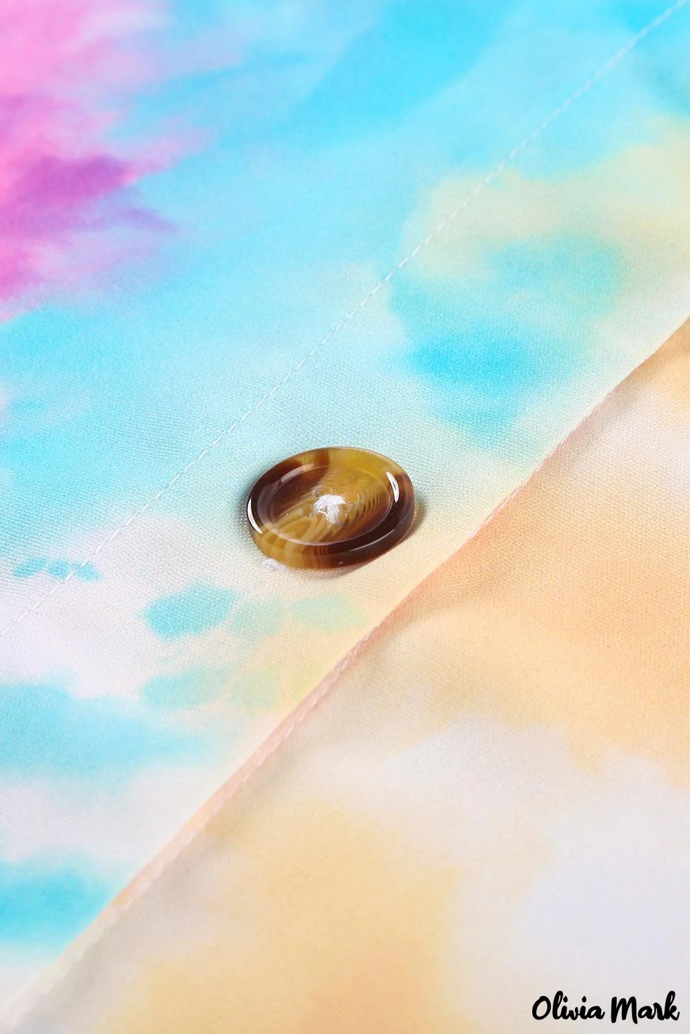 Deanwangkt - Blue Tie-Dye Long Sleeve V-Neck Blouse With Button Closure - Deanwangkt