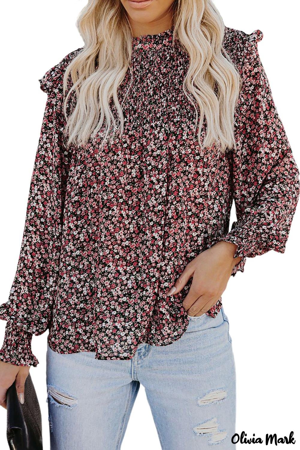 Deanwangkt - Floral Print Ruffle Long Sleeve Blouse - Deanwangkt
