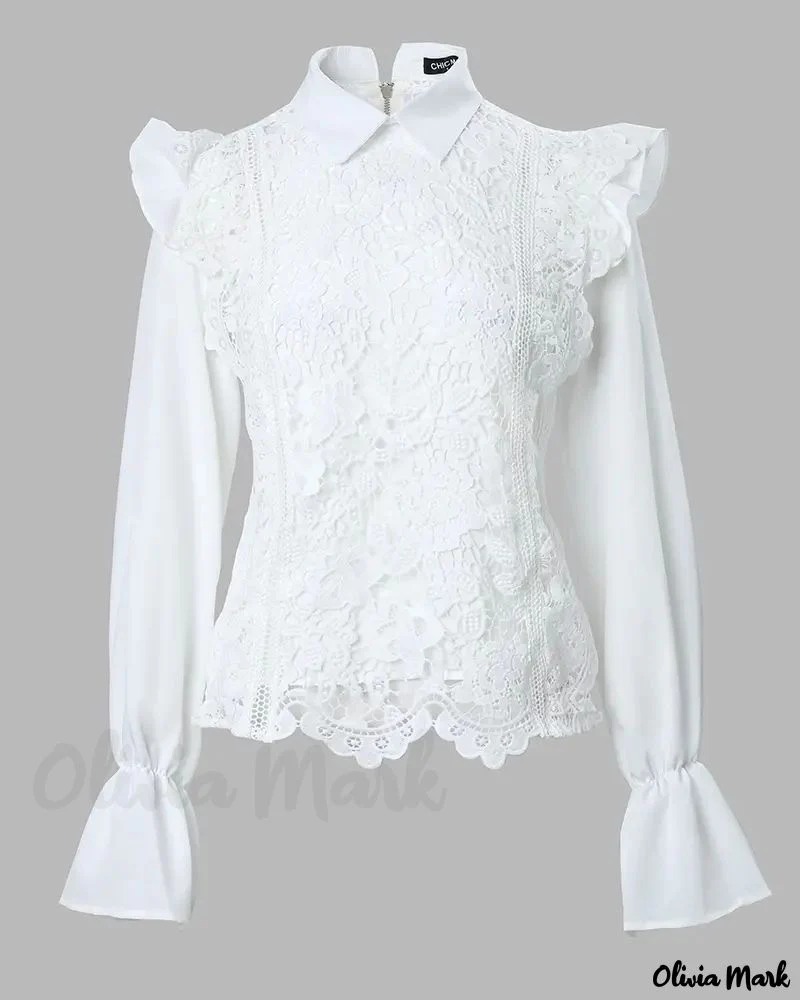 Deanwangkt - Long sleeve lace shirt with ruffle hem - Deanwangkt