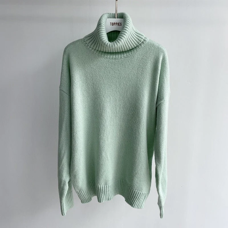 Christmas Gift Deanwangkt Autumn Winter Women's Sweater 15% Wool Green Turtleneck Sweater Knitted Tops Jumper Korean Clothes - Deanwangkt