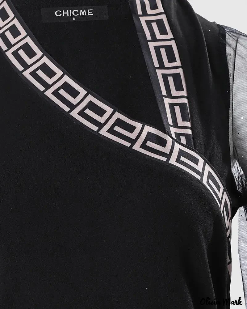 Deanwangkt - Geometric Trim Glitter Sheer Mesh Long Sleeve Top - Deanwangkt