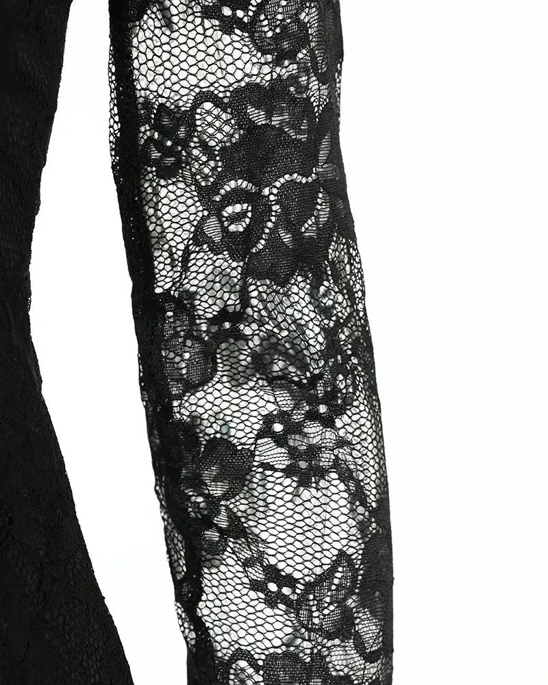 Deanwangkt - Crochet Lace Scallop Trim Long Sleeve Bodycon Top - Deanwangkt