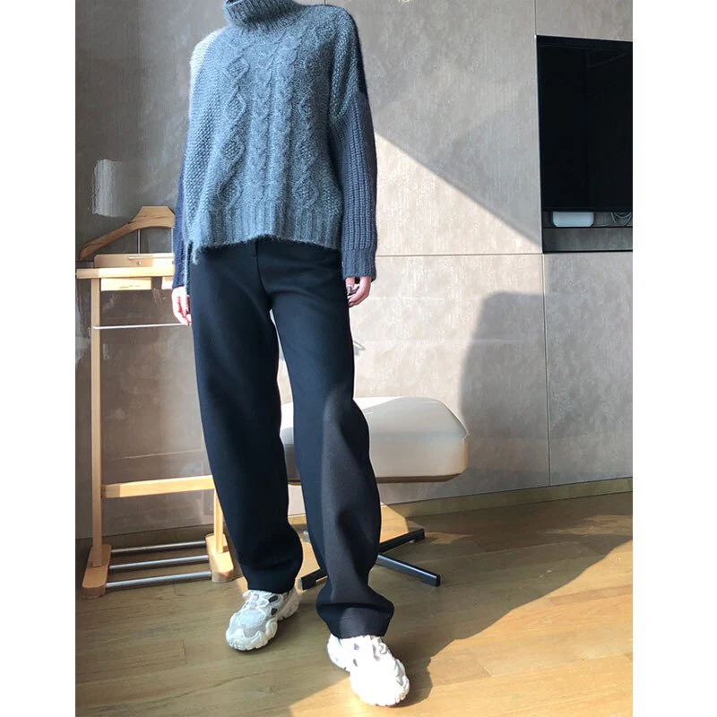 Christmas Gift Deanwangkt new wool pants women's autumn and winter straight pants wool cashmere pants wide leg pants high waist suspender casual pant - Deanwangkt