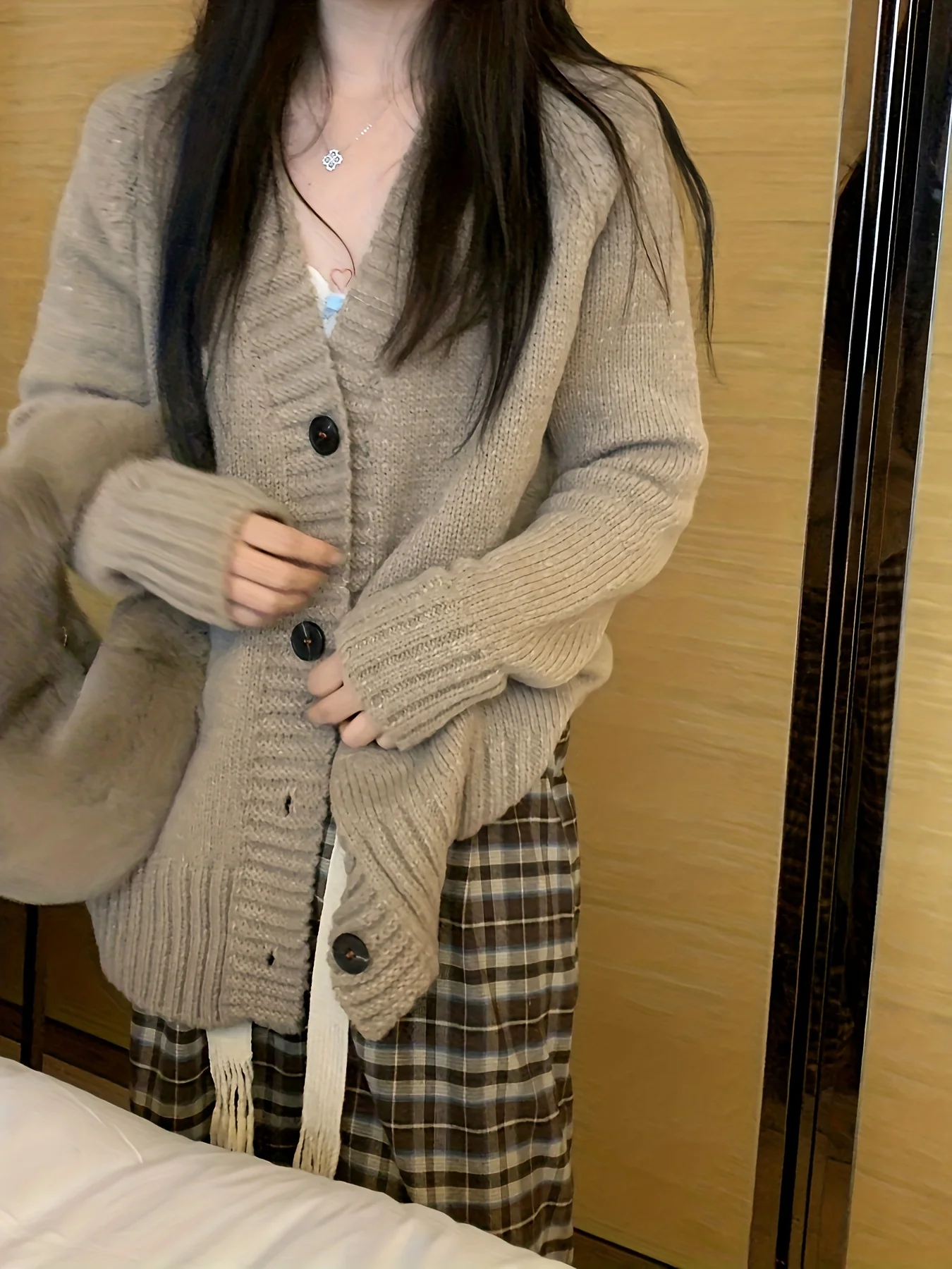 deanwangkt-1 Solid Button Down Knit Cardigan, Casual Long Sleeve Loose Sweater Coat, Women's Clothing - Deanwangkt