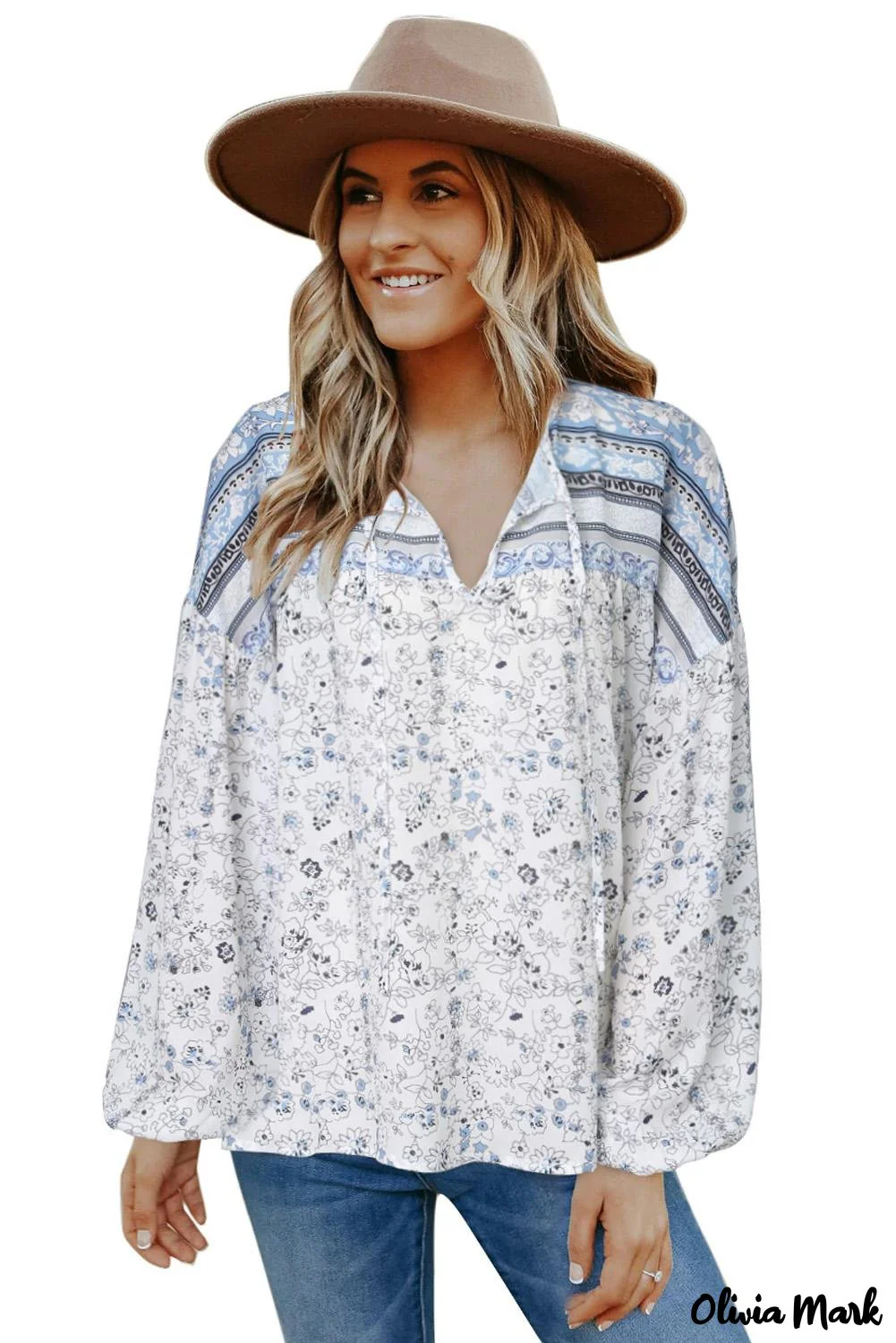 Deanwangkt - Loose puff sleeve shirt with drawstring and floral print - Deanwangkt