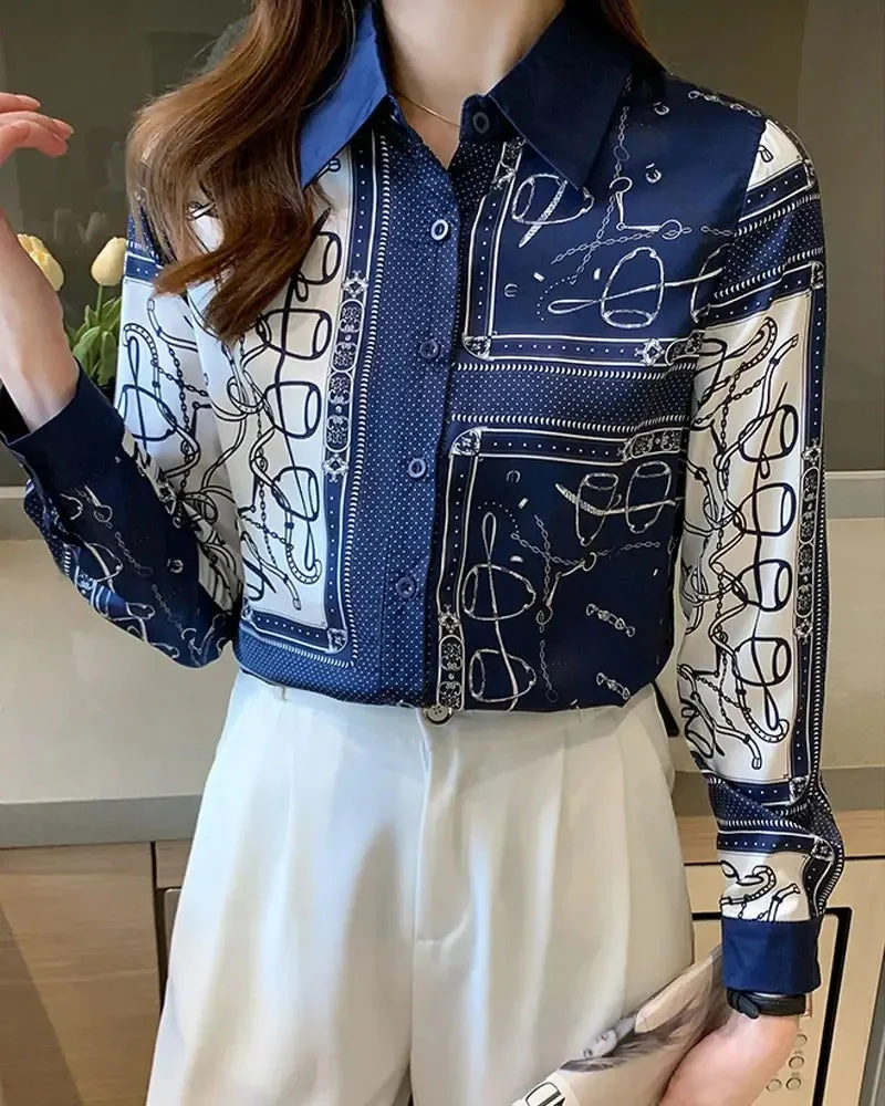 Deanwangkt - Scarf Print Button-Down Long Sleeve Shirt - Deanwangkt
