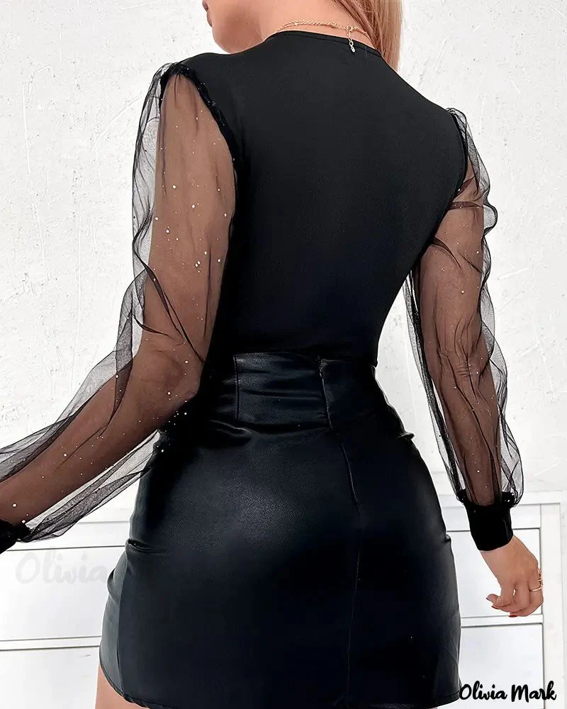 Deanwangkt - Glitter Contrast Mesh Long Sleeve Top - Deanwangkt